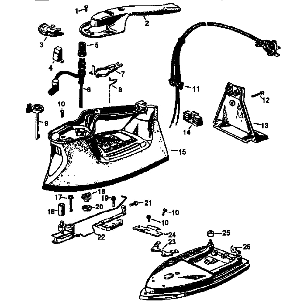 Replacement Parts Diagram and Parts List for FL293WHS  Black and Decker Iron